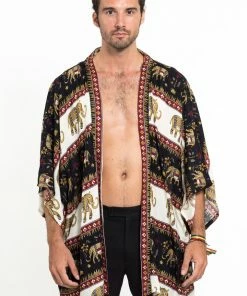 HaremPants.com Elephant Bliss Kimono Cardigan In Black