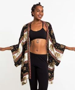 HaremPants.com Elephant Bliss Kimono Cardigan In Black