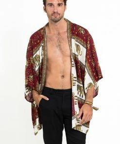 HaremPants.com Women's Elephant Bliss Kimono Cardigan In Red