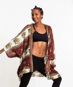 HaremPants.com Women's Elephant Bliss Kimono Cardigan In Red