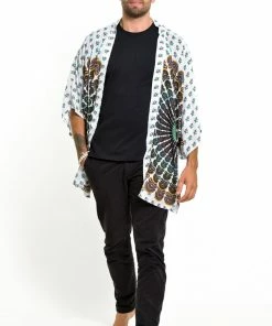 HaremPants.com Peacock Mandalas Kimono Cardigan In White