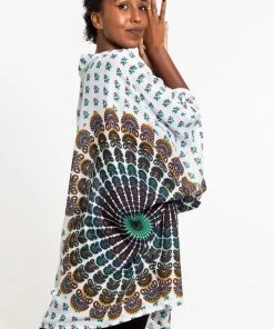 HaremPants.com Peacock Mandalas Kimono Cardigan In White