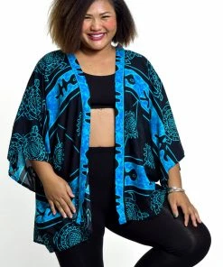 HaremPants.com Turtle Print Kimono Cardigan In Blue
