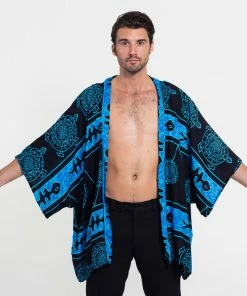 HaremPants.com Turtle Print Kimono Cardigan In Blue
