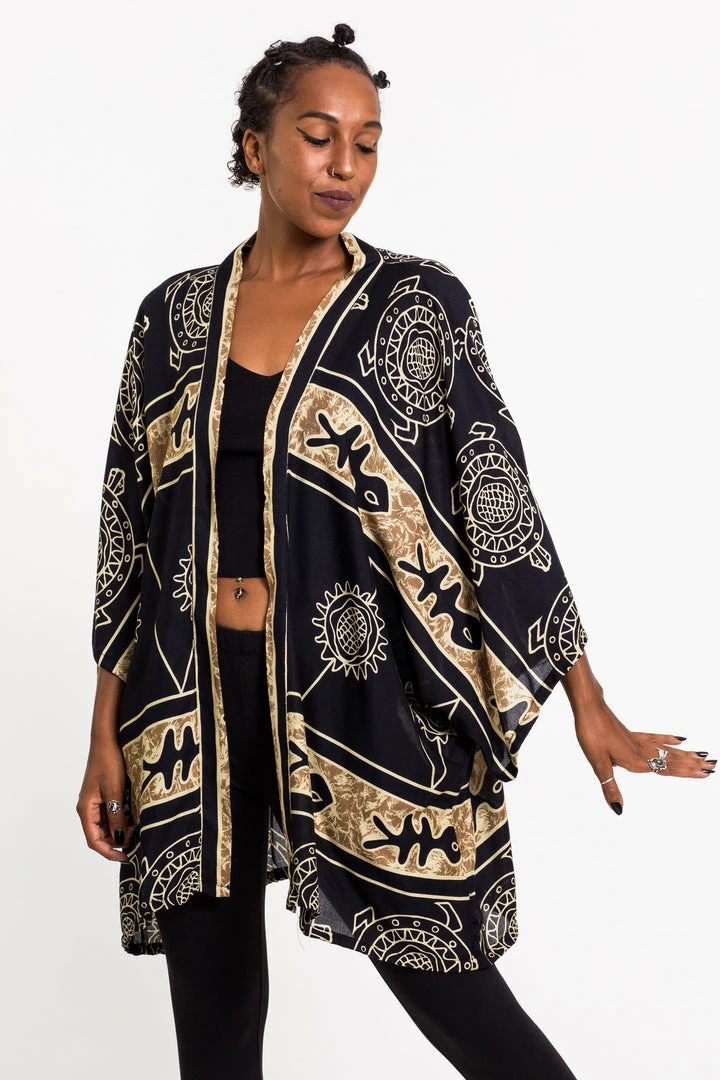 HaremPants.com Women's Turtle Print Kimono Cardigan In Gold 3 HaremPants.com Women's Turtle Print Kimono Cardigan In Gold