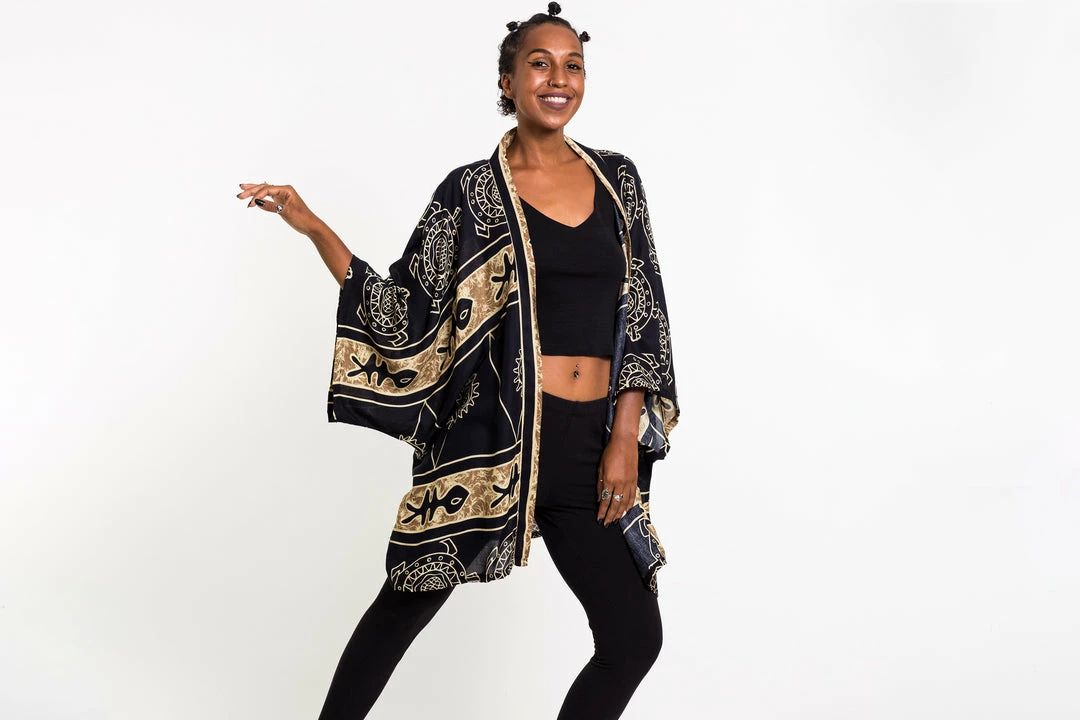 HaremPants.com Women's Turtle Print Kimono Cardigan In Gold 6 HaremPants.com Women's Turtle Print Kimono Cardigan In Gold