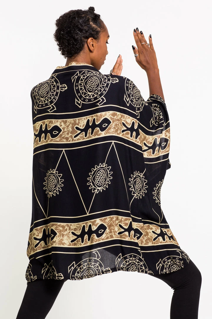 HaremPants.com Women's Turtle Print Kimono Cardigan In Gold 7 HaremPants.com Women's Turtle Print Kimono Cardigan In Gold