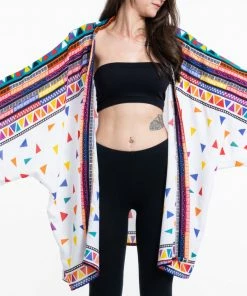 HaremPants.com Triangles Kimono Cardigan In White Women's
