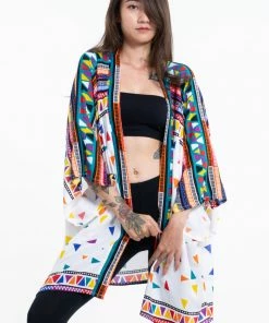 HaremPants.com Triangles Kimono Cardigan In White Women's