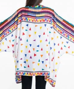 HaremPants.com Triangles Kimono Cardigan In White Women's