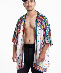 HaremPants.com Triangles Kimono Cardigan In White Women's