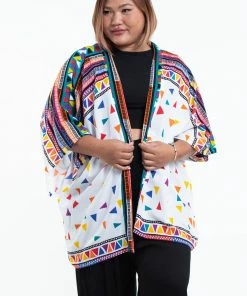 HaremPants.com Triangles Kimono Cardigan In White Women's