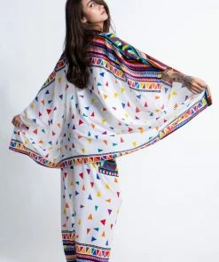 HaremPants.com Triangles Kimono Cardigan In White Women's