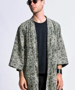 HaremPants.com Paisley Print Cotton Kimono Cardigan In Black