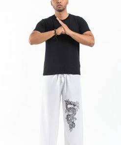 HaremPants.com Dragon Men's Thai Yoga Pants In White