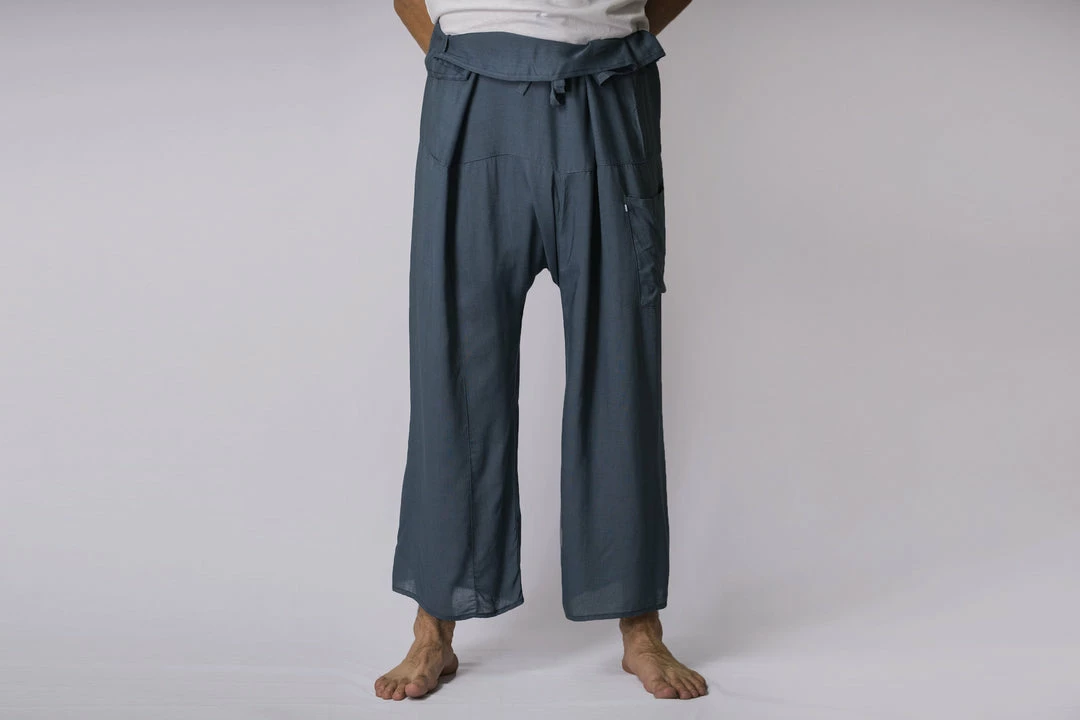 HaremPants.com Men's Unisex Thai Fisherman Pants In Blue Gray 4 HaremPants.com Men's Unisex Thai Fisherman Pants In Blue Gray