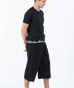 HaremPants.com Men's Cropped Fisherman Pants With Pattern Waist Band In Black