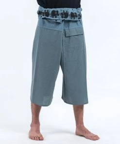 HaremPants.com Men's Cropped Fisherman Pants With Pattern Waist Band In Blue Gray