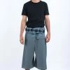 HaremPants.com Men's Cropped Fisherman Pants With Pattern Waist Band In Blue Gray 1 HaremPants.com Men's Cropped Fisherman Pants With Pattern Waist Band In Blue Gray
