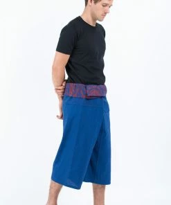 HaremPants.com Men's Cropped Fisherman Pants With Pattern Waist Band In Blue
