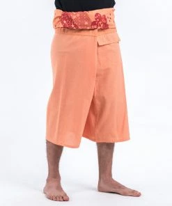 HaremPants.com Men's Cropped Fisherman Pants With Pattern Waist Band In Light Orange