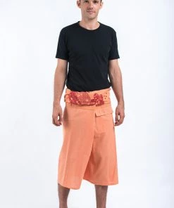 HaremPants.com Men's Cropped Fisherman Pants With Pattern Waist Band In Light Orange