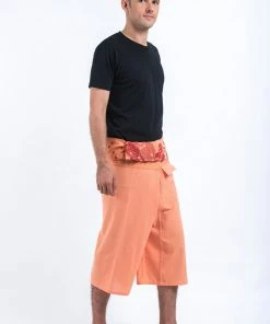 HaremPants.com Men's Cropped Fisherman Pants With Pattern Waist Band In Light Orange