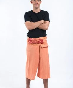 HaremPants.com Men's Cropped Fisherman Pants With Pattern Waist Band In Light Orange