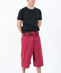 HaremPants.com Men's Cropped Fisherman Pants With Pattern Waist Band In Red