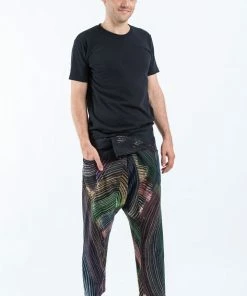 HaremPants.com Rainbow Prints Men's Slim Cut Fisherman Pants In Black