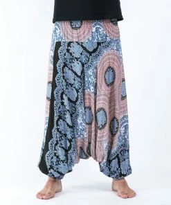 HaremPants.com Mandala Elephant Drop Crotch Men's Elephant Pants In Silver Gray