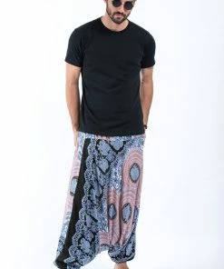 HaremPants.com Mandala Elephant Drop Crotch Men's Elephant Pants In Silver Gray