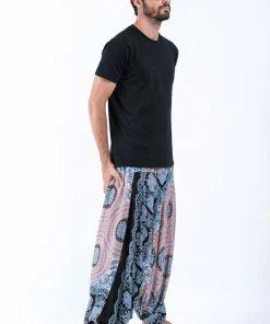 HaremPants.com Mandala Elephant Drop Crotch Men's Elephant Pants In Silver Gray