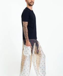 HaremPants.com Peacock Feathers Men's Harem Pants In White