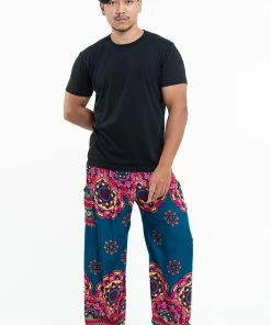 HaremPants.com Lotus Mandalas Men's Harem Pants In Turquoise