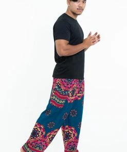 HaremPants.com Lotus Mandalas Men's Harem Pants In Turquoise
