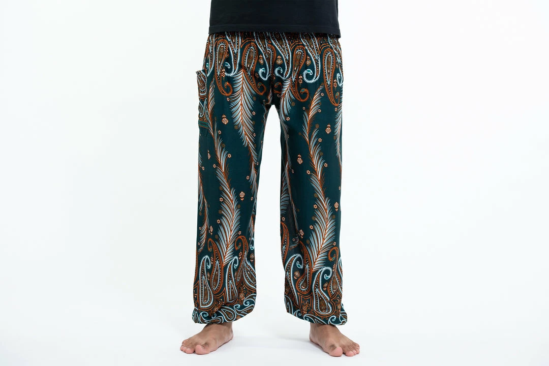 HaremPants.com Paisley Feathers Men's Harem Pants In Green 4 HaremPants.com Paisley Feathers Men's Harem Pants In Green