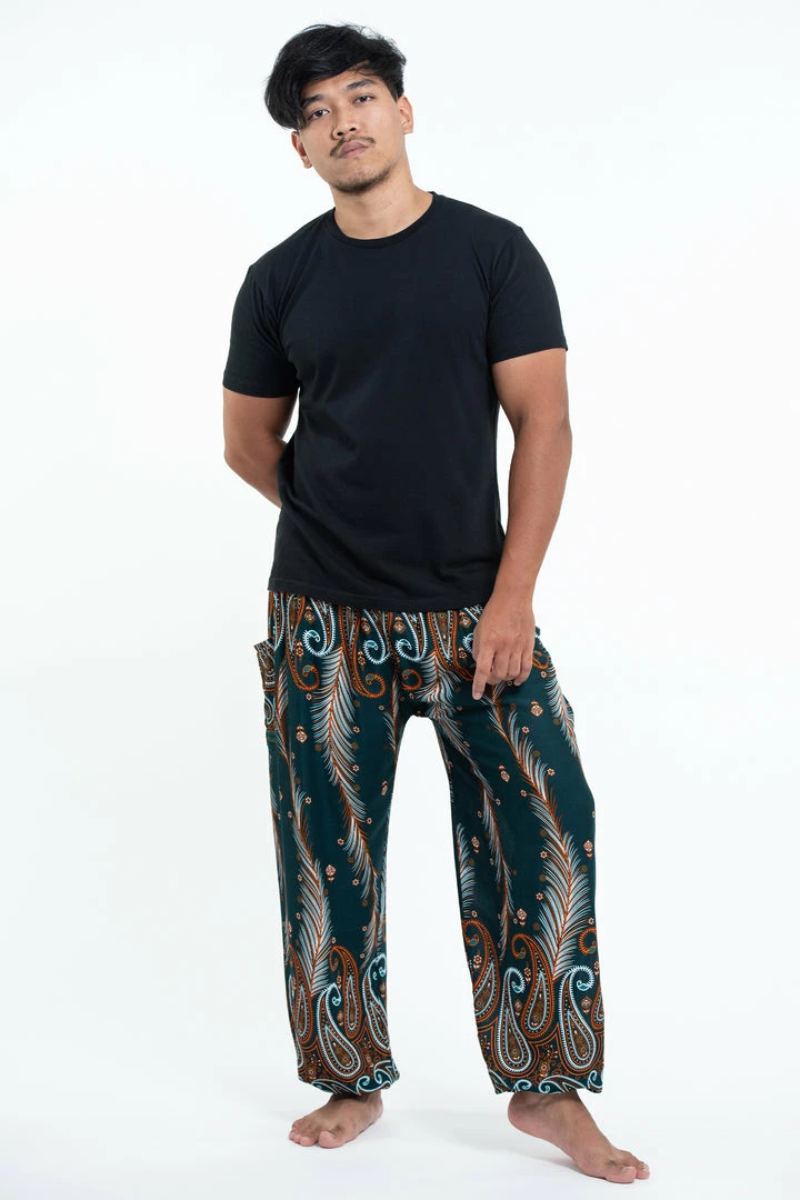 HaremPants.com Paisley Feathers Men's Harem Pants In Green 3 HaremPants.com Paisley Feathers Men's Harem Pants In Green
