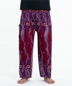 HaremPants.com Paisley Feathers Men's Harem Pants In Red