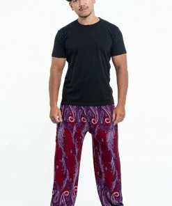 HaremPants.com Paisley Feathers Men's Harem Pants In Red