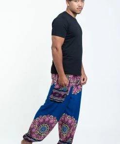 HaremPants.com Peony Mandalas Men's Harem Pants In Blue