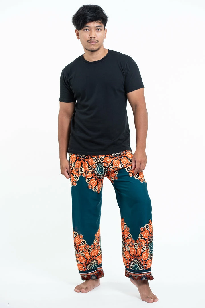 HaremPants.com Peony Mandalas Men's Harem Pants In Teal 3 HaremPants.com Peony Mandalas Men's Harem Pants In Teal