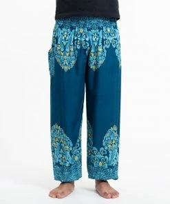 HaremPants.com Floral Vines Men's Harem Pants In Turquoise