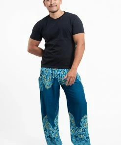 HaremPants.com Floral Vines Men's Harem Pants In Turquoise