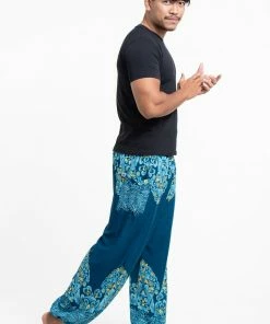 HaremPants.com Floral Vines Men's Harem Pants In Turquoise