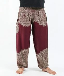 HaremPants.com Floral Mandalas Men's Harem Pants In Maroon