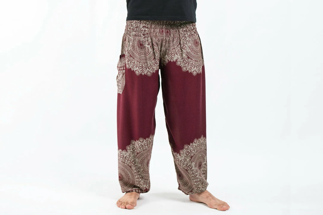 HaremPants.com Floral Mandalas Men's Harem Pants In Maroon 4 HaremPants.com Floral Mandalas Men's Harem Pants In Maroon