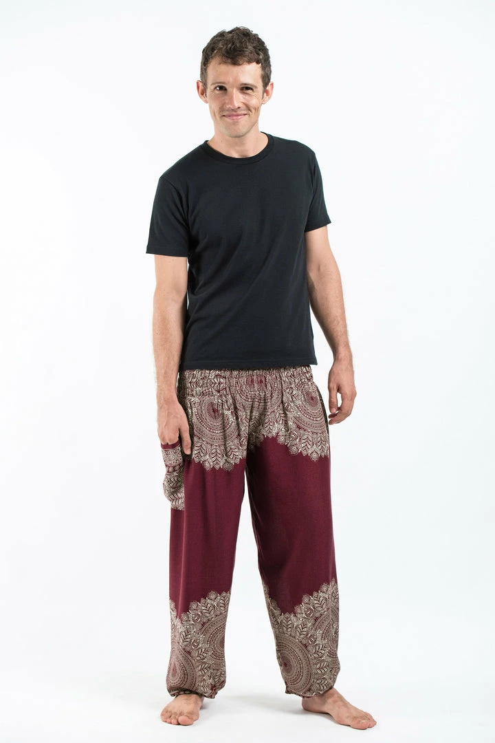 HaremPants.com Floral Mandalas Men's Harem Pants In Maroon 3 HaremPants.com Floral Mandalas Men's Harem Pants In Maroon