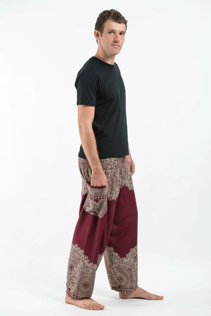 HaremPants.com Floral Mandalas Men's Harem Pants In Maroon 5 HaremPants.com Floral Mandalas Men's Harem Pants In Maroon