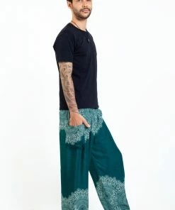 HaremPants.com Floral Mandalas Men's Harem Pants In Teal